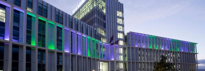 External view of City Campus at night.