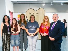 Lisa McGovern with student medal winners and Principal Paul Little 